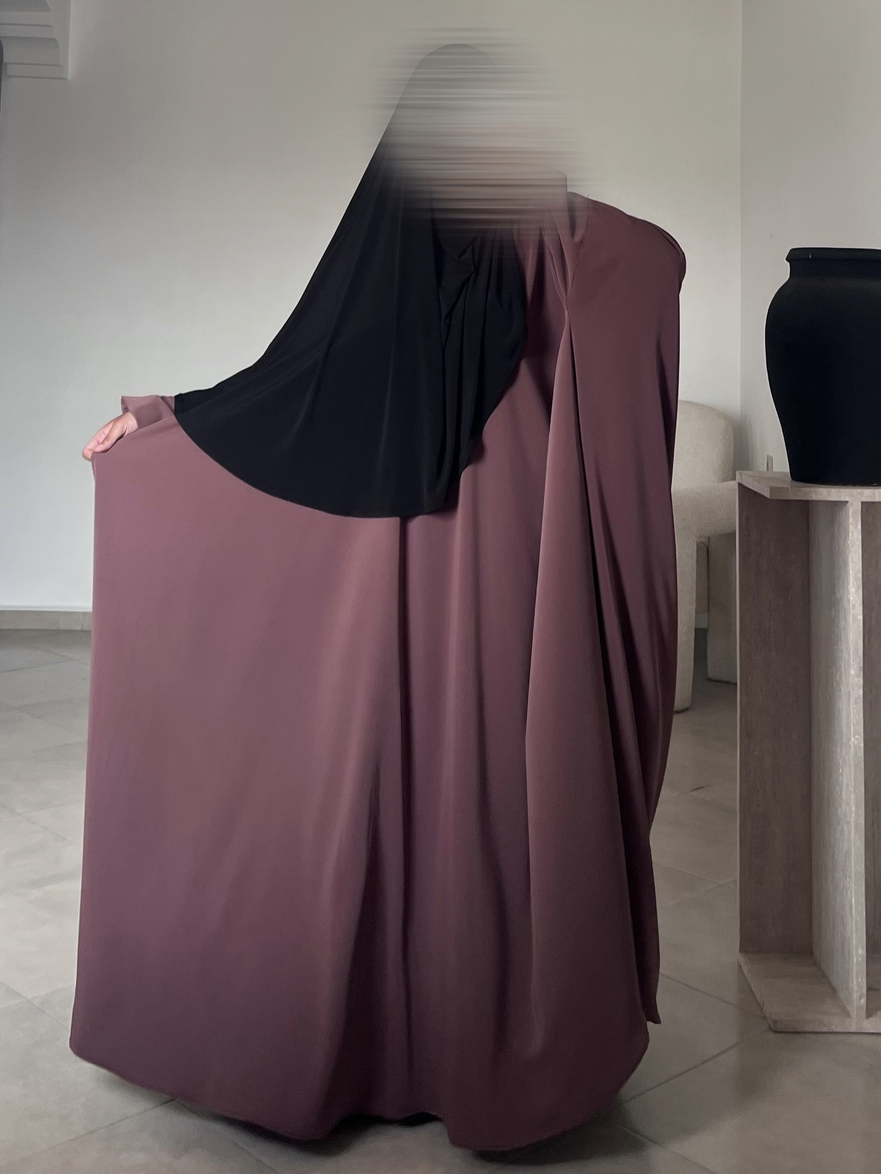 Abaya zip manches droites Wool Peach