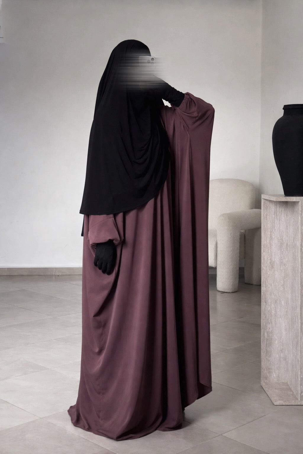 Abaya zip manches droites Wool Peach