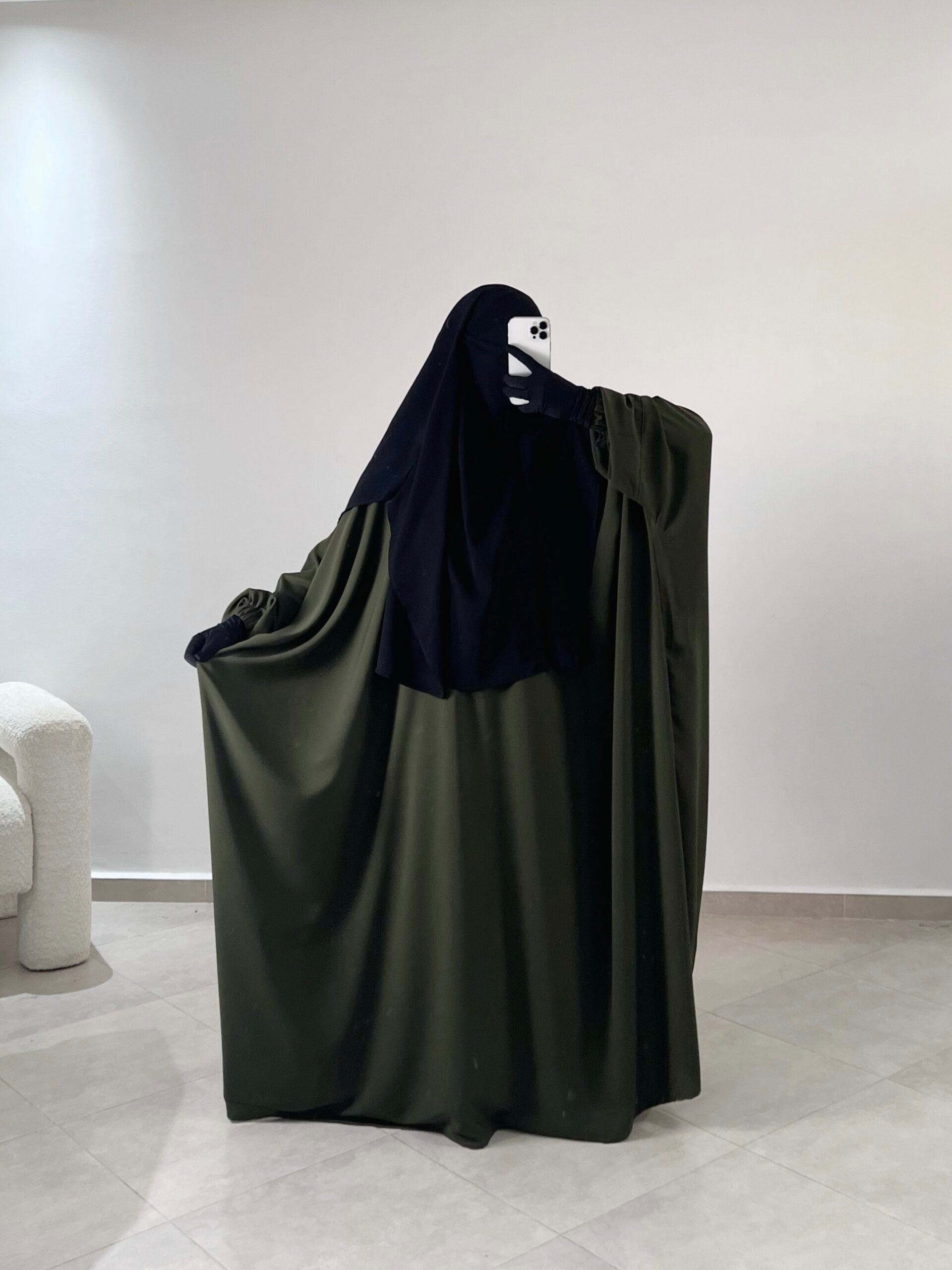 Abaya zip manches droites Wool Peach