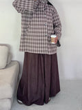 Veste Alba Oversize à carreaux crème et cacao, col montant asymétrique - Dar Al Iman