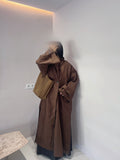 Trench EPURE chocolat, manteau oversize asymétrique en 100% coton - Dar Al Iman