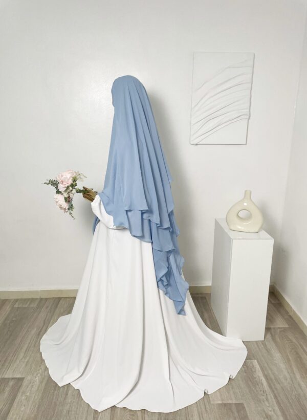 Khimar Flowy 2 voiles Bleu Ciel Dar Al Iman