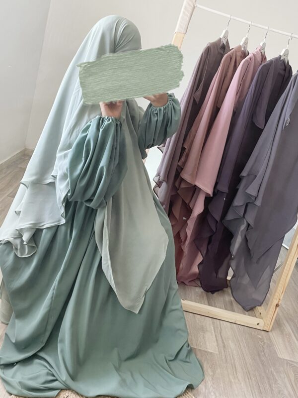 Khimar Flowy 2 voiles Mousseline Vert Delicat Dar Al Iman