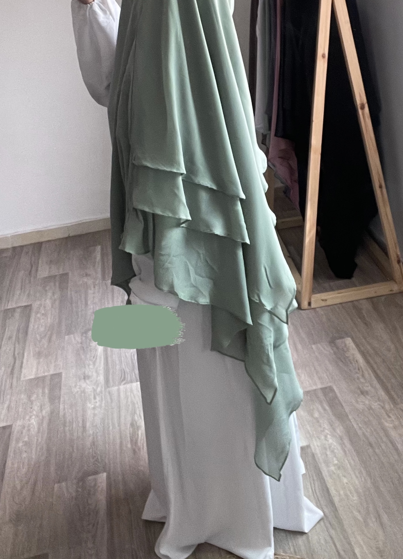 Khimar Flowy 3 voiles Mousseline Pistache Dar Al Iman