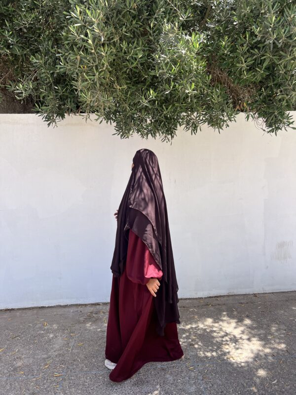 Abaya Russia Nidha Bordeau & Khimar Flowy 2 Voiles Noir Dar Al Iman