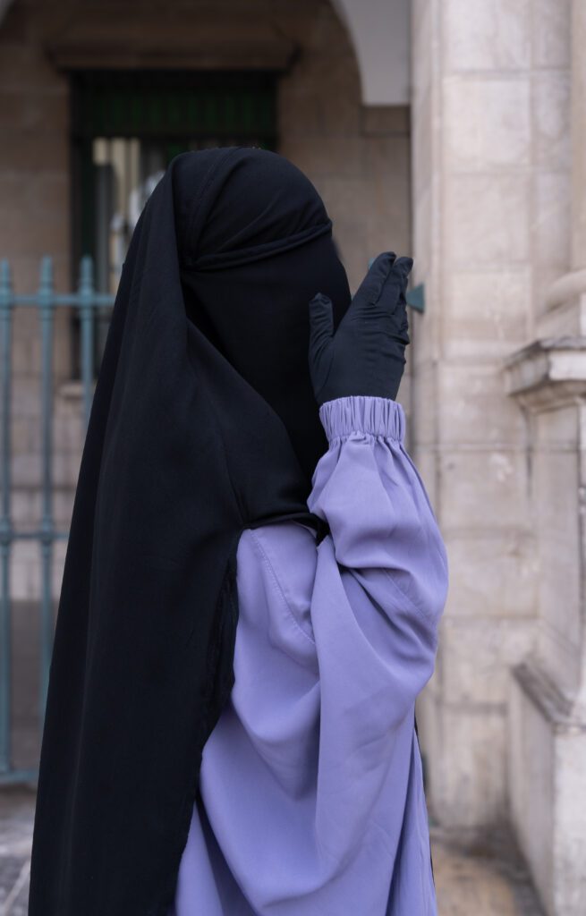 Abaya Manche droite parme