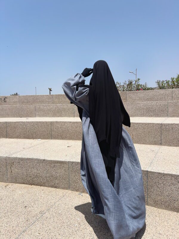 Abaya Russia Effet Lin Gris Anthracite Dar Al Iman (2)